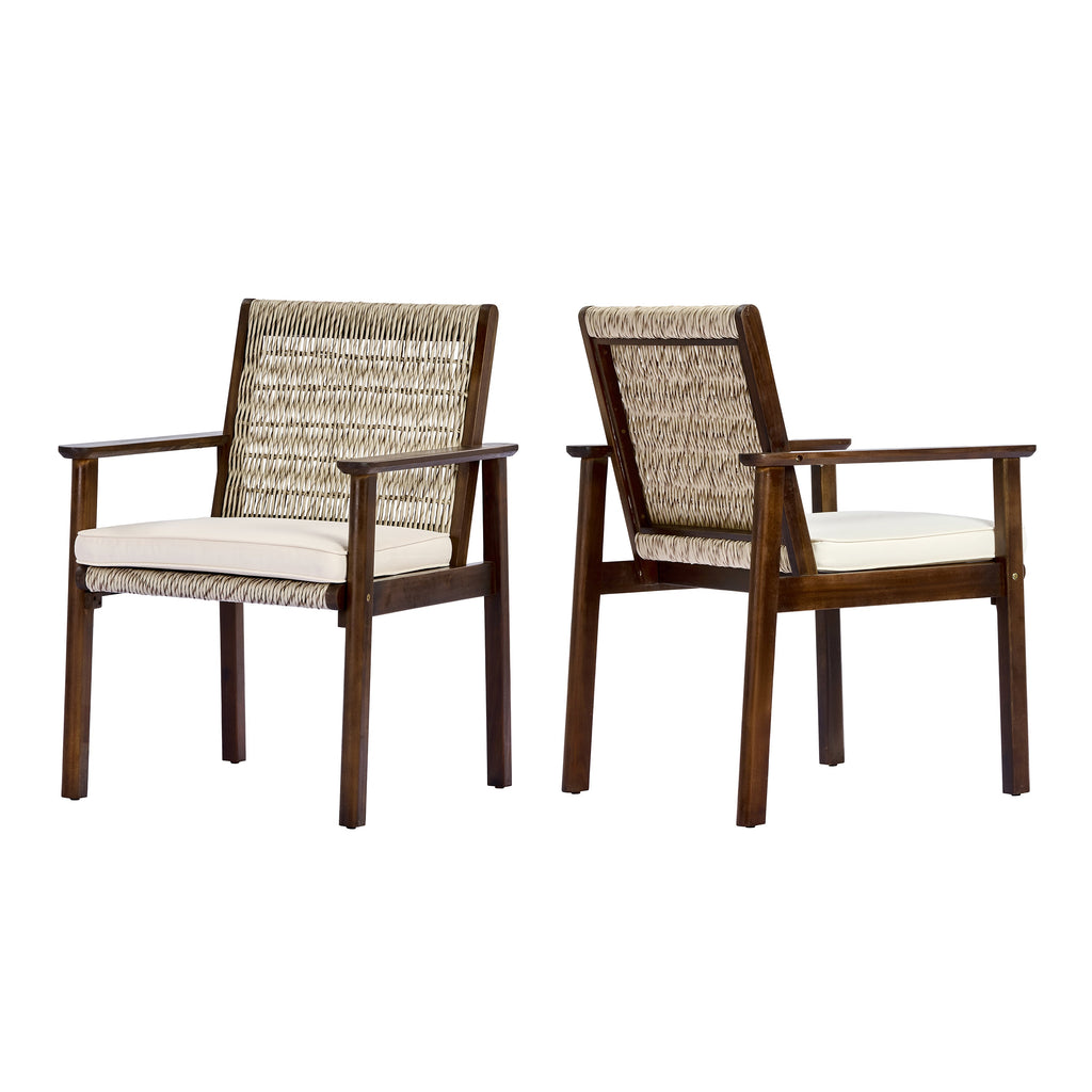 Acacia Wood Outdoor Dining Chair Set with Wicker Rattan and Waterproof Cushions
