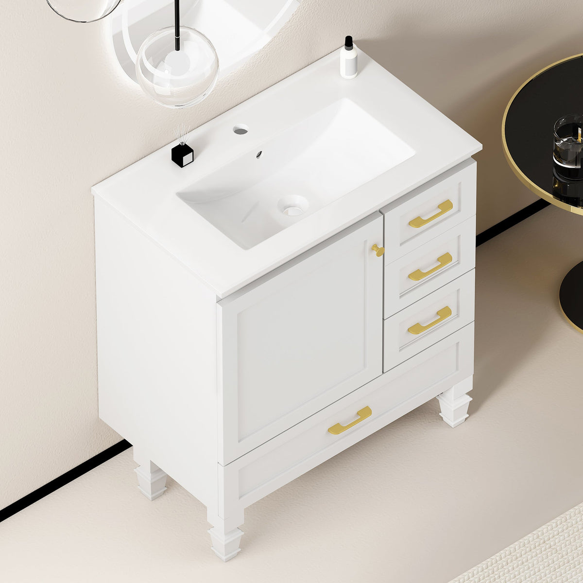 30" White Bathroom Vanity with Soft Close Doors and Ample Storage - White