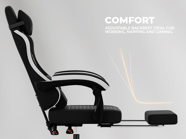 Gaming Chair with Massage and Ergonomic Design - Black/White