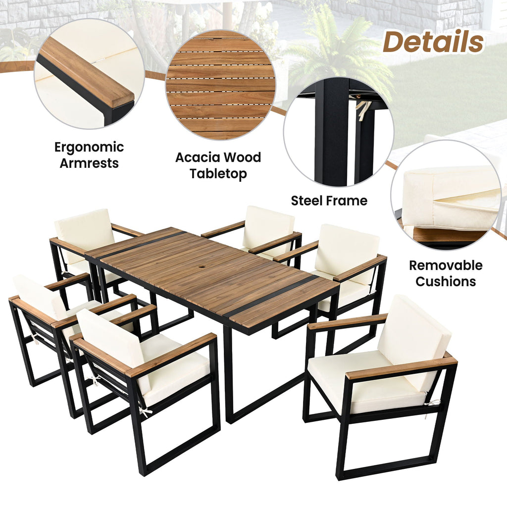 7 Piece Outdoor Dining Set with Removable Cushions - Gray or Beige