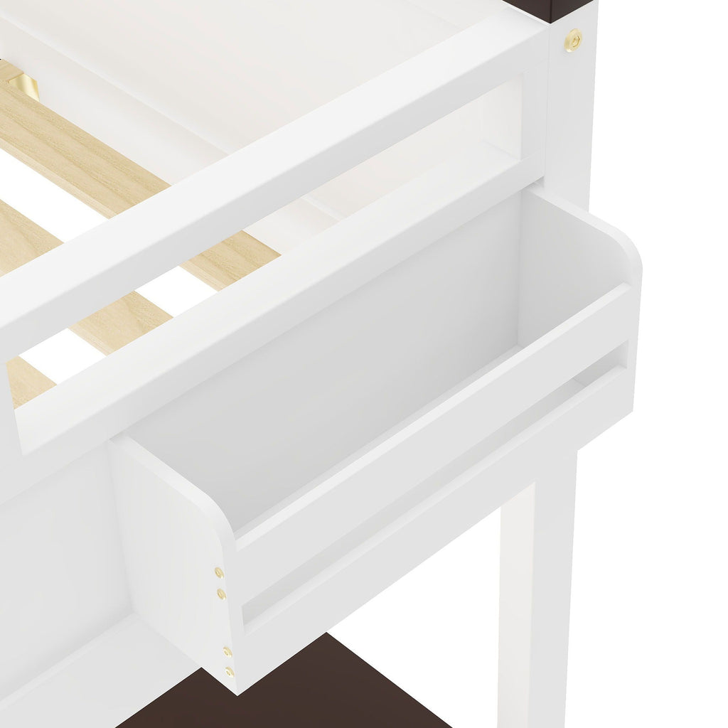Queen Size Loft Bed with Desk, Storage, and USB Charging Station - White