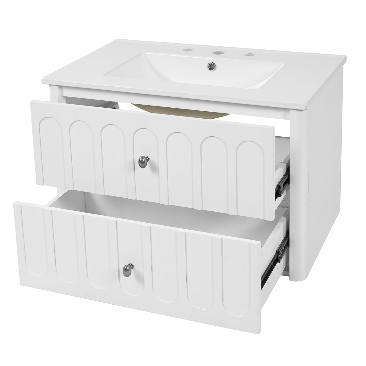 Floating Bathroom Vanity with Soft Close Drawer Slides – White or Black