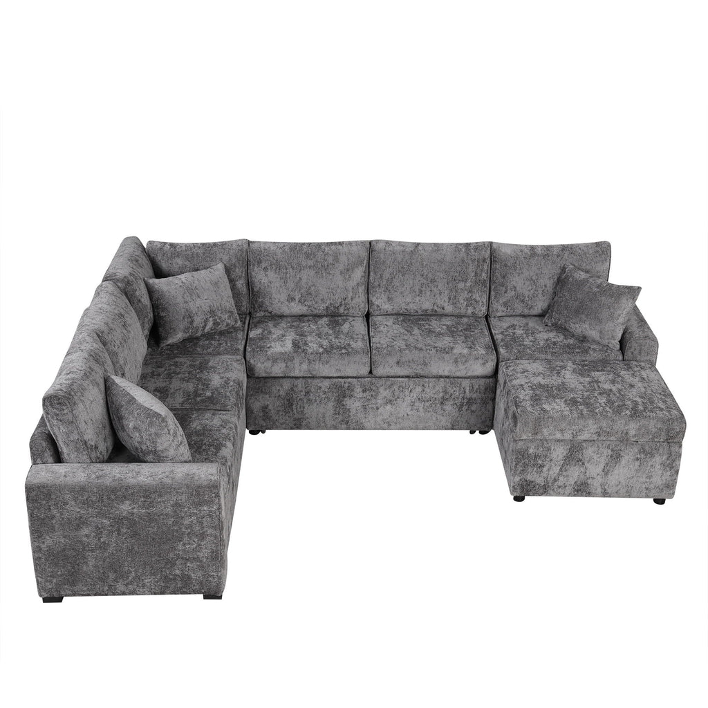Sleeper Sectional Sofa with Storage Ottoman and USB Charging - White or Dark Gray