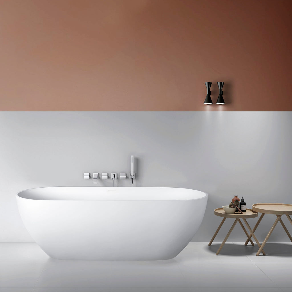 Solid Surface Freestanding Soaking Bathtub with Ergonomic Design - Matte White