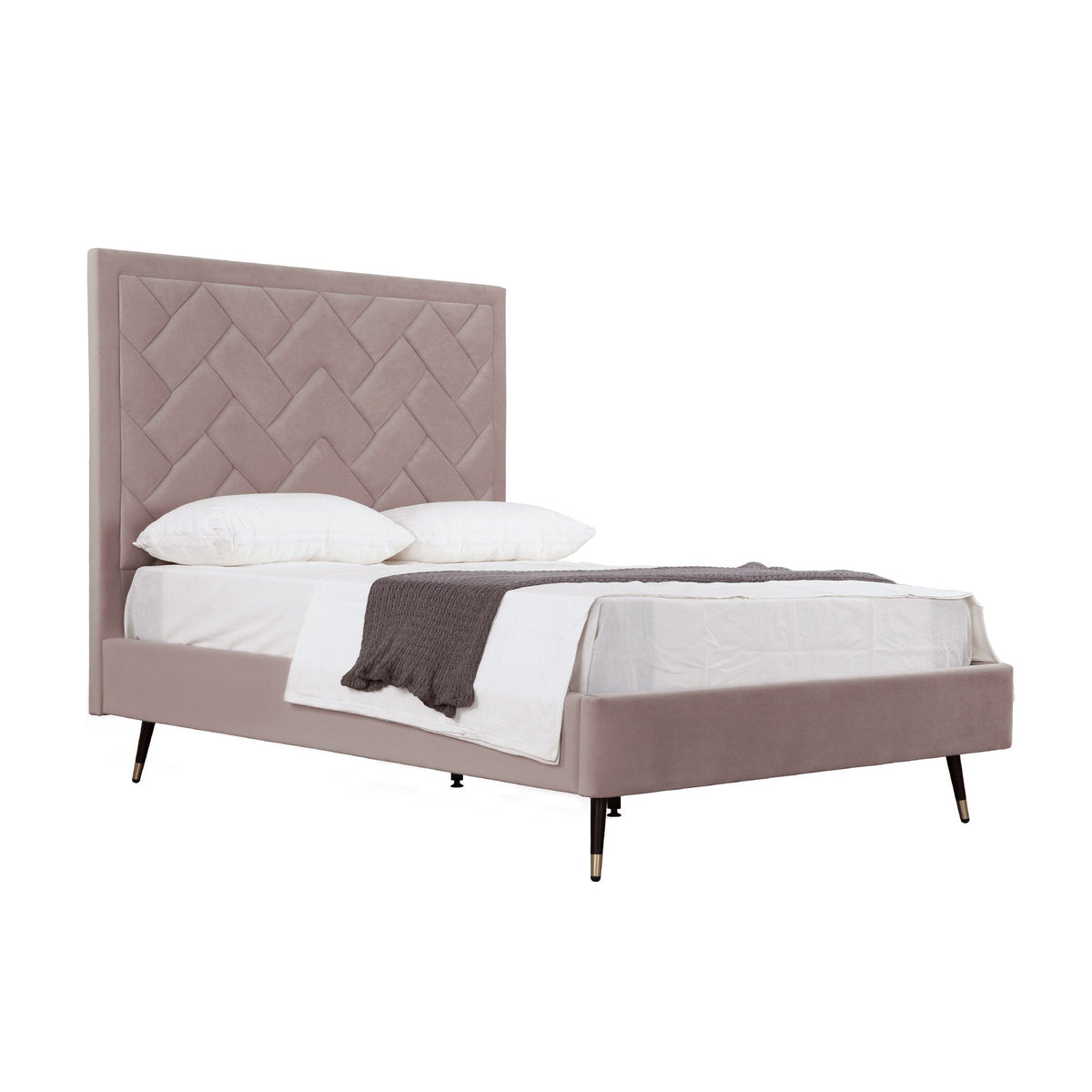 Upholstered Bed with Headboard and Slats - Multiple Colors