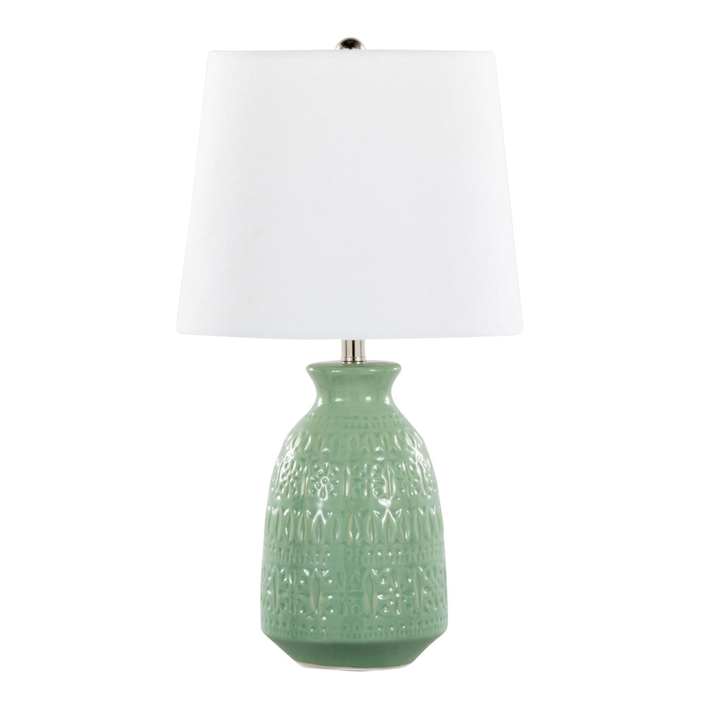 Contemporary Ceramic Lamp Set with Textured Vase Base - Green or White