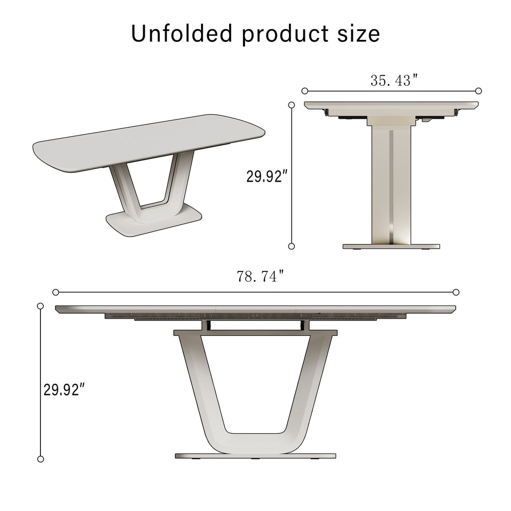 Modern Industrial Style Expandable Dining Table with U-Shaped Legs - Antique Gray White