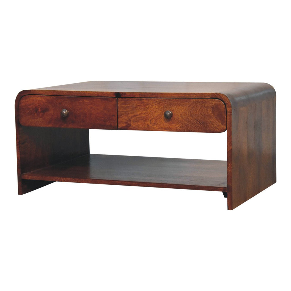 Solid Wood Aspen Slim Coffee Table with 4 Drawers - Chestnut Finish