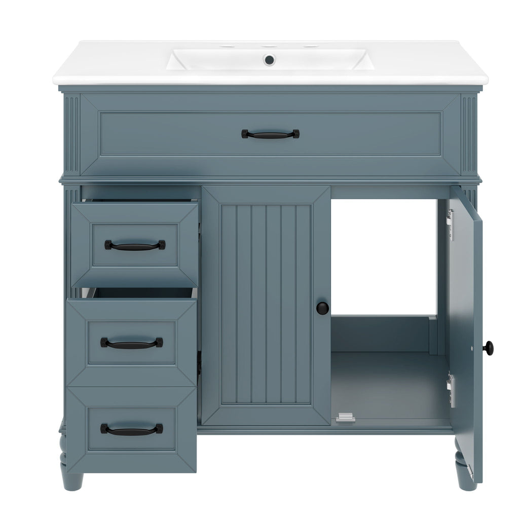Bathroom Vanity With Sink and Drawers - Freestanding Solid Wood Cabinet