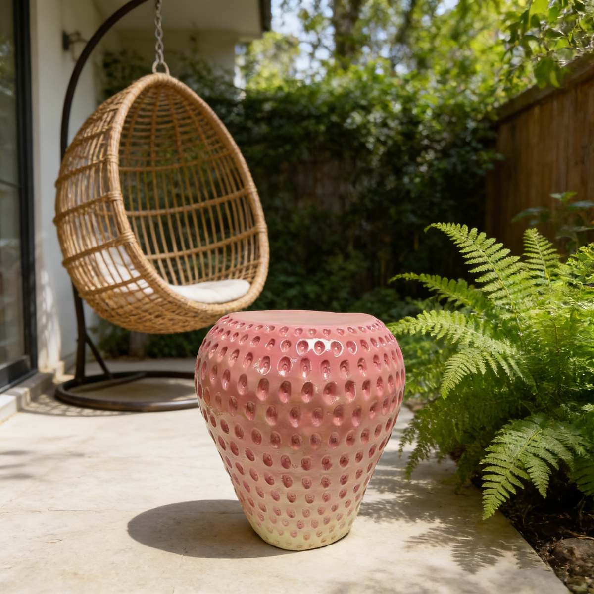 Strawberry Fruit Stool with Durable Resin Construction - Pink or Red