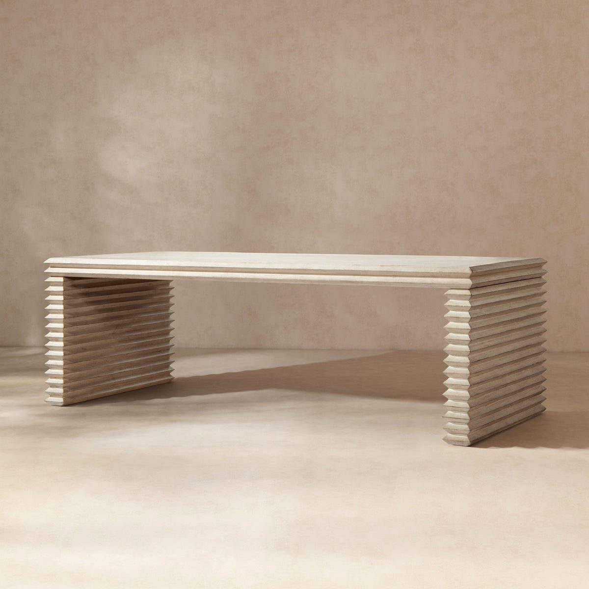 Geometric Waterfall Dining Table with Sculptural Base - White