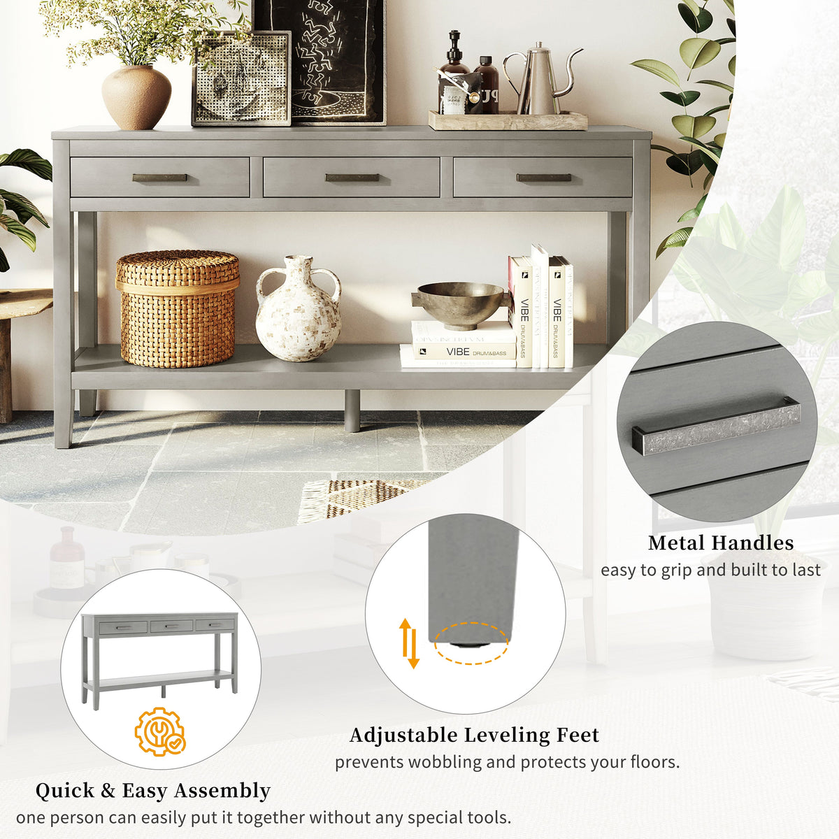 59.1'' Farmhouse Console Table with 3 Drawers - Painted Finish