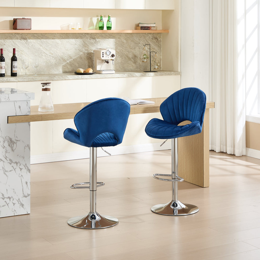 Adjustable Bar Stools Set of 2 with Back and Footrest - Navy