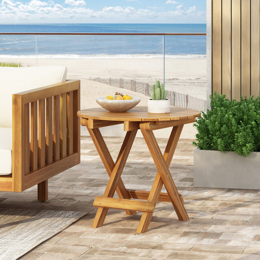 Patio Conversation Set with Cushions and Foldable Side Table - Blue/Teak
