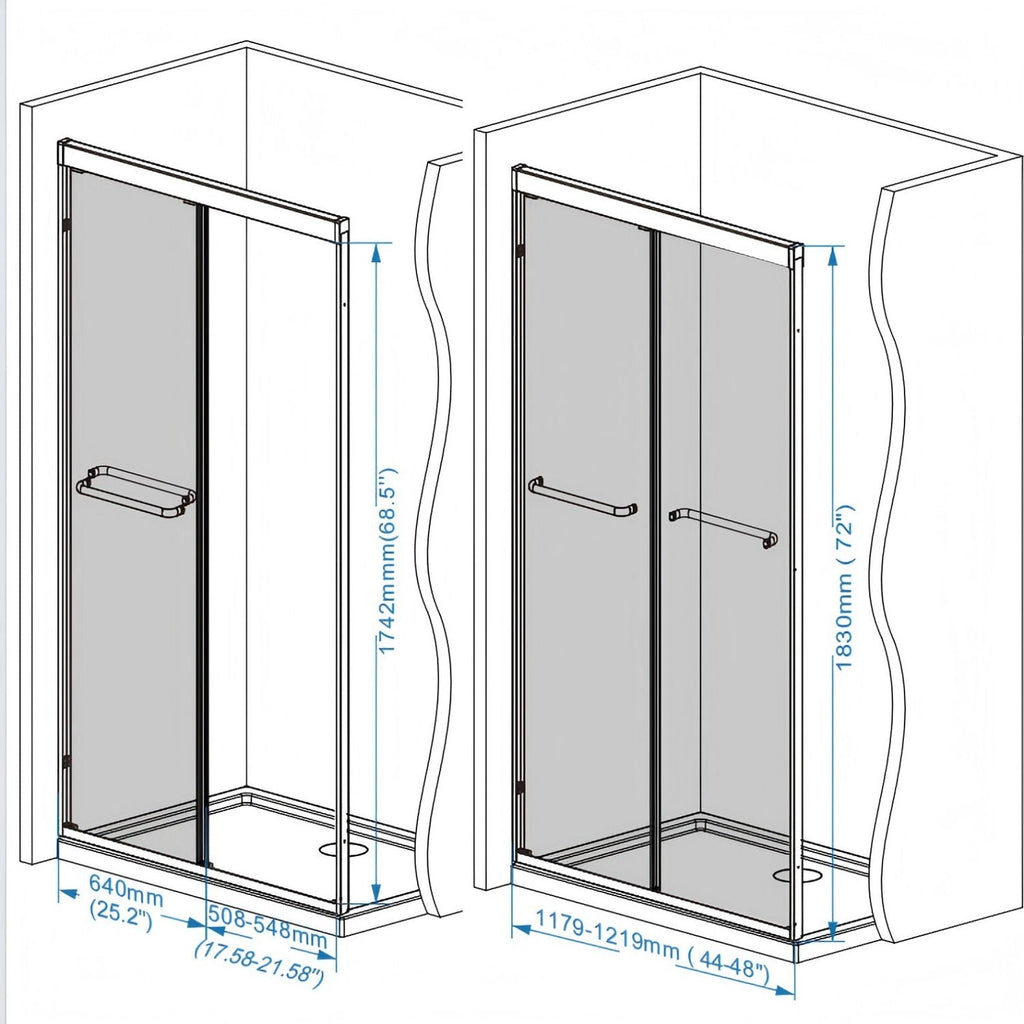 Double Sliding Shower Door with Explosion Proof Film - Black, Gray, or Dark Gray