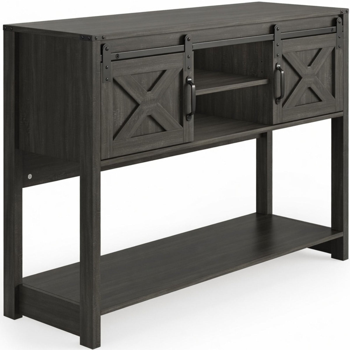 Farmhouse Entryway Table with Sliding Barn Door - Gray, Dark Gray, White, Black