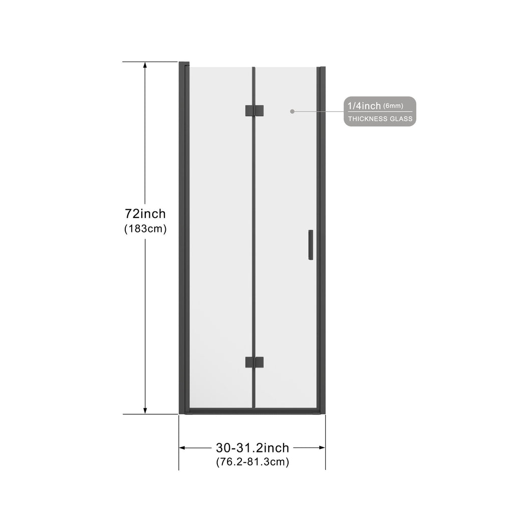 Bifold Frameless Shower Door with Tempered Clear Glass - Pearl Silver or Black