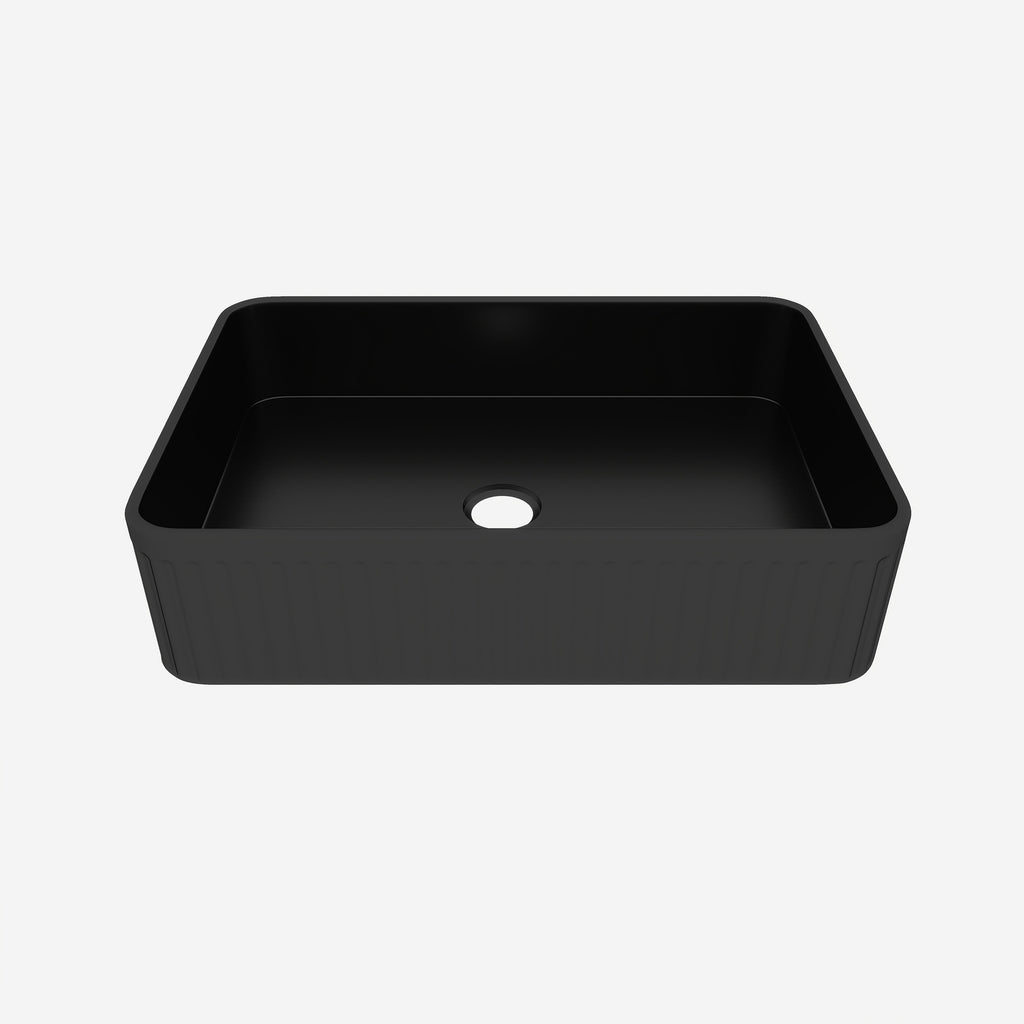 BB17 Integrated Black Ceramic Bathroom Vanity Sink with Scratch-Resistant Finish - Black