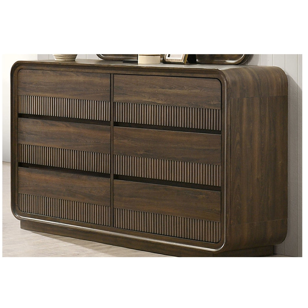Flair Rounded Edges 1 Piece Dresser with Six Drawer Storage - Brown