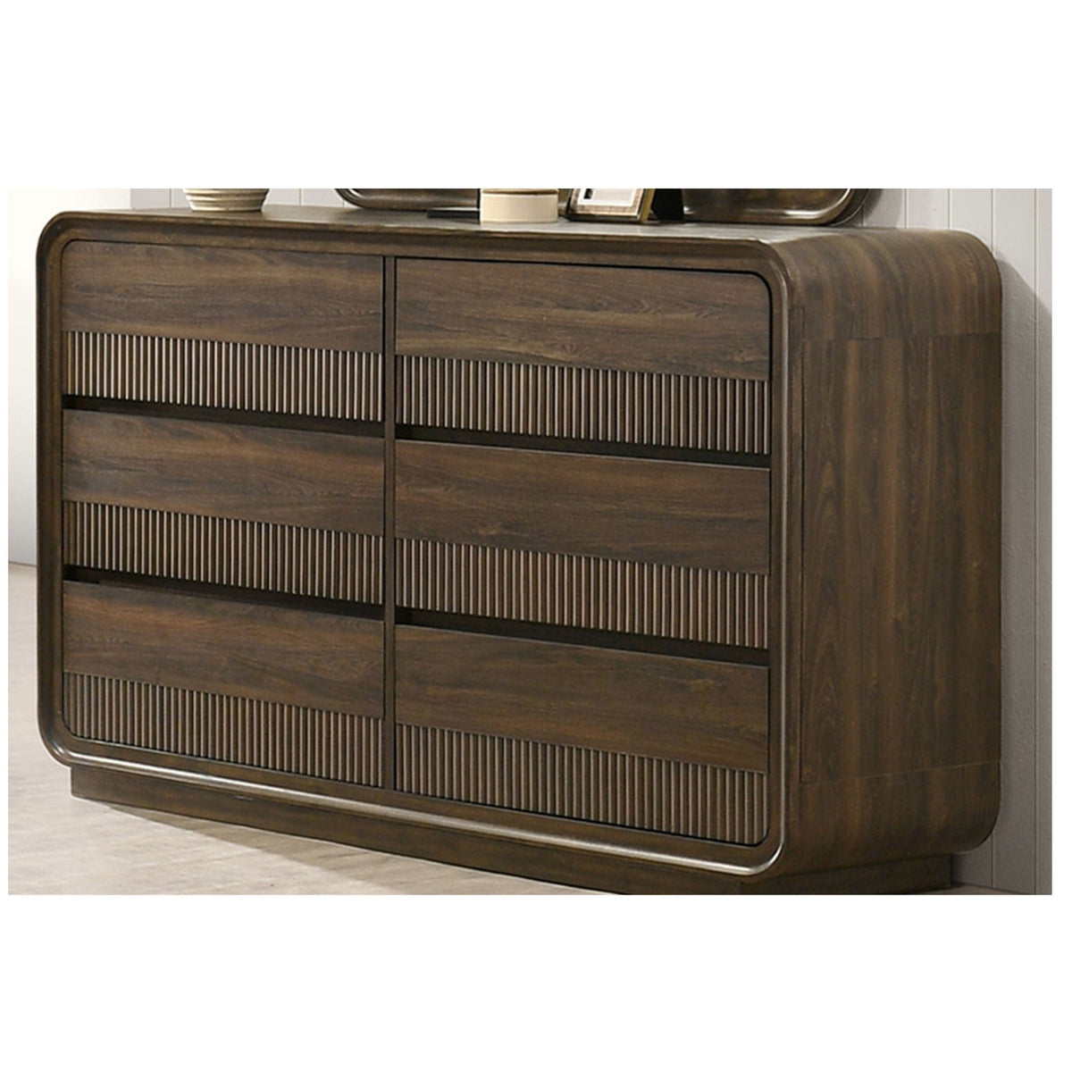 Flair Rounded Edges 1 Piece Dresser with Six Drawer Storage - Brown