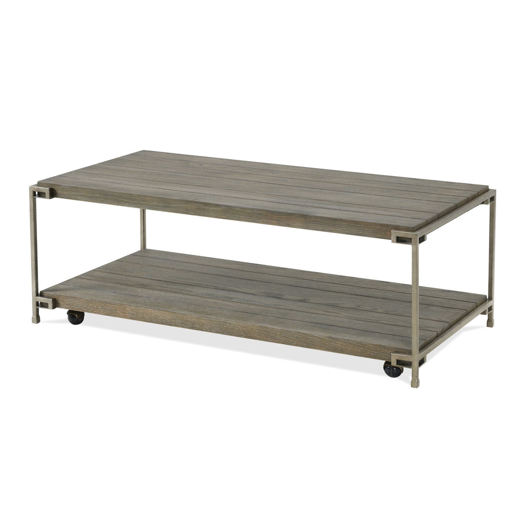 Metal Frame Wood Living Room Table Set with Removable Casters - Aged Graphite, Brown