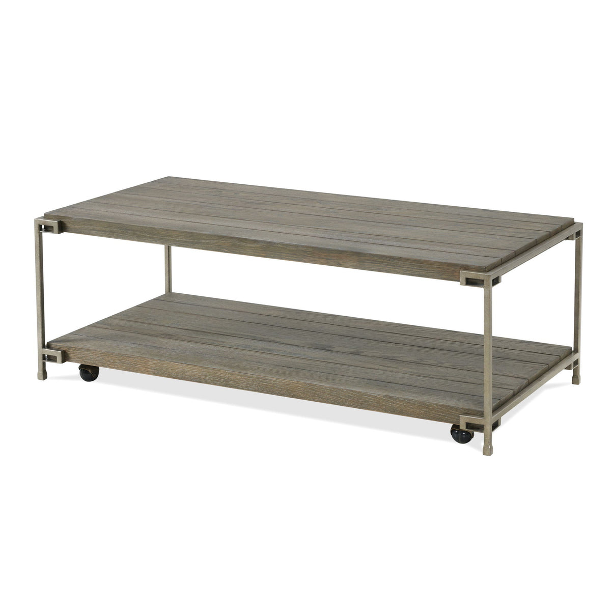 Metal Frame Wood Living Room Table Set with Removable Casters - Aged Graphite, Brown
