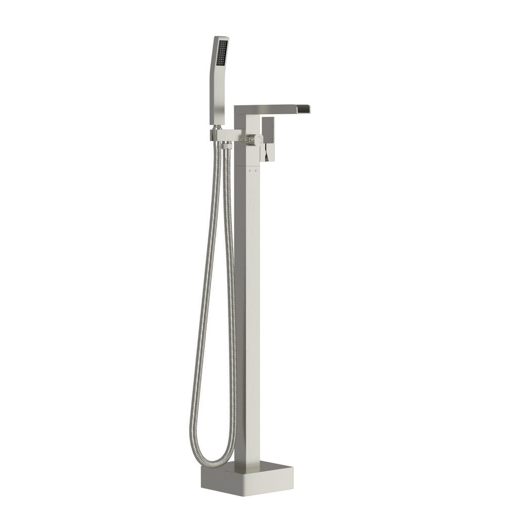 Freestanding Bathtub Faucet Waterfall Tub Filler with Hand Shower - Brushed Nickel