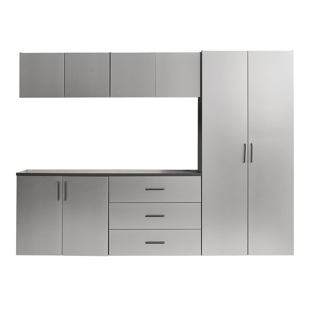 Metallic Gray Garage Cabinet Set with Soft Closing Drawers