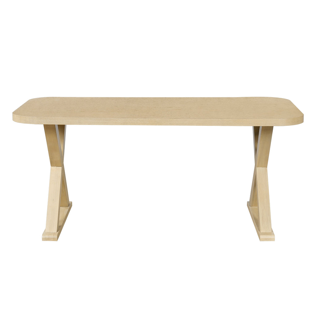 Natural Oak Veneer Dining Table with Rubber Wood Legs - Natural