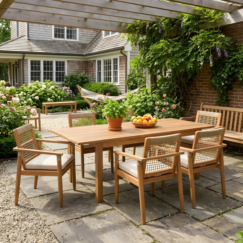 7 Pieces Acacia Wood Outdoor Dining Set with Cushions