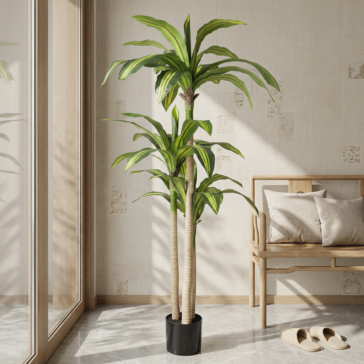 5' Artificial Dracaena Tree with Realistic Green Leaves - Green