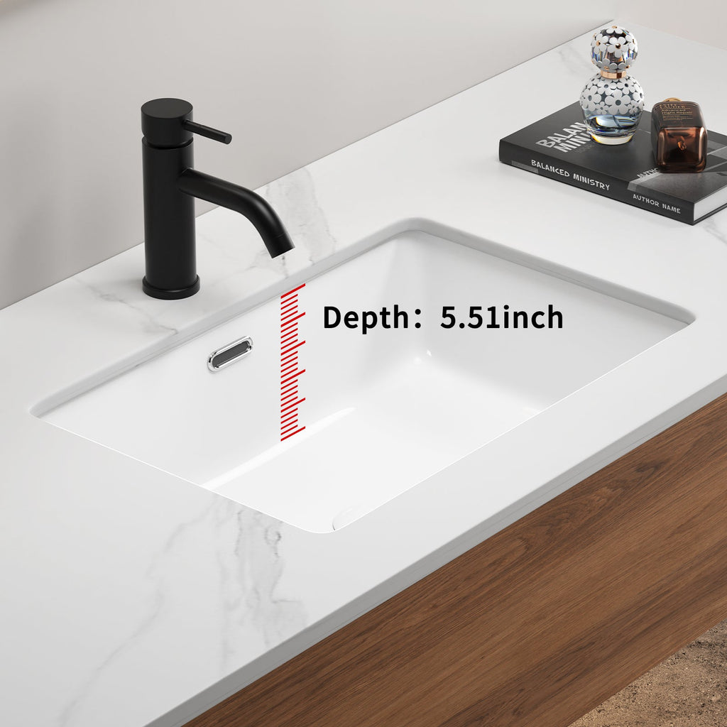 Rectangular Undermount Bathroom Sink with Modern Luxury Finish - White Ceramic