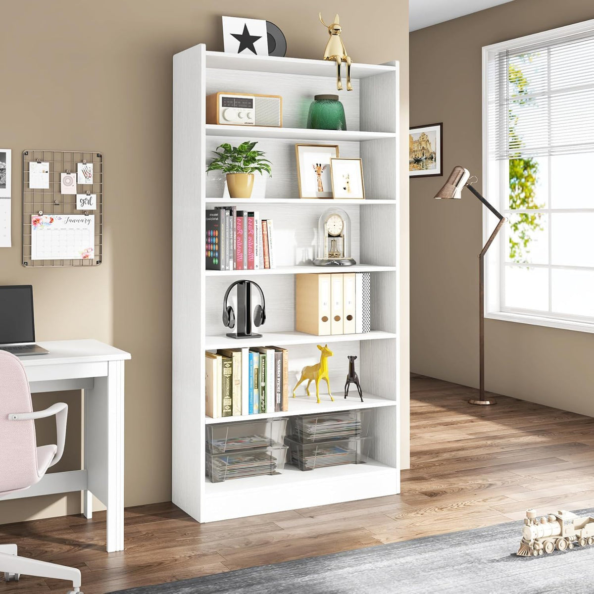 Library Bookshelf With Storage - Multiple Heights Available - White or Black