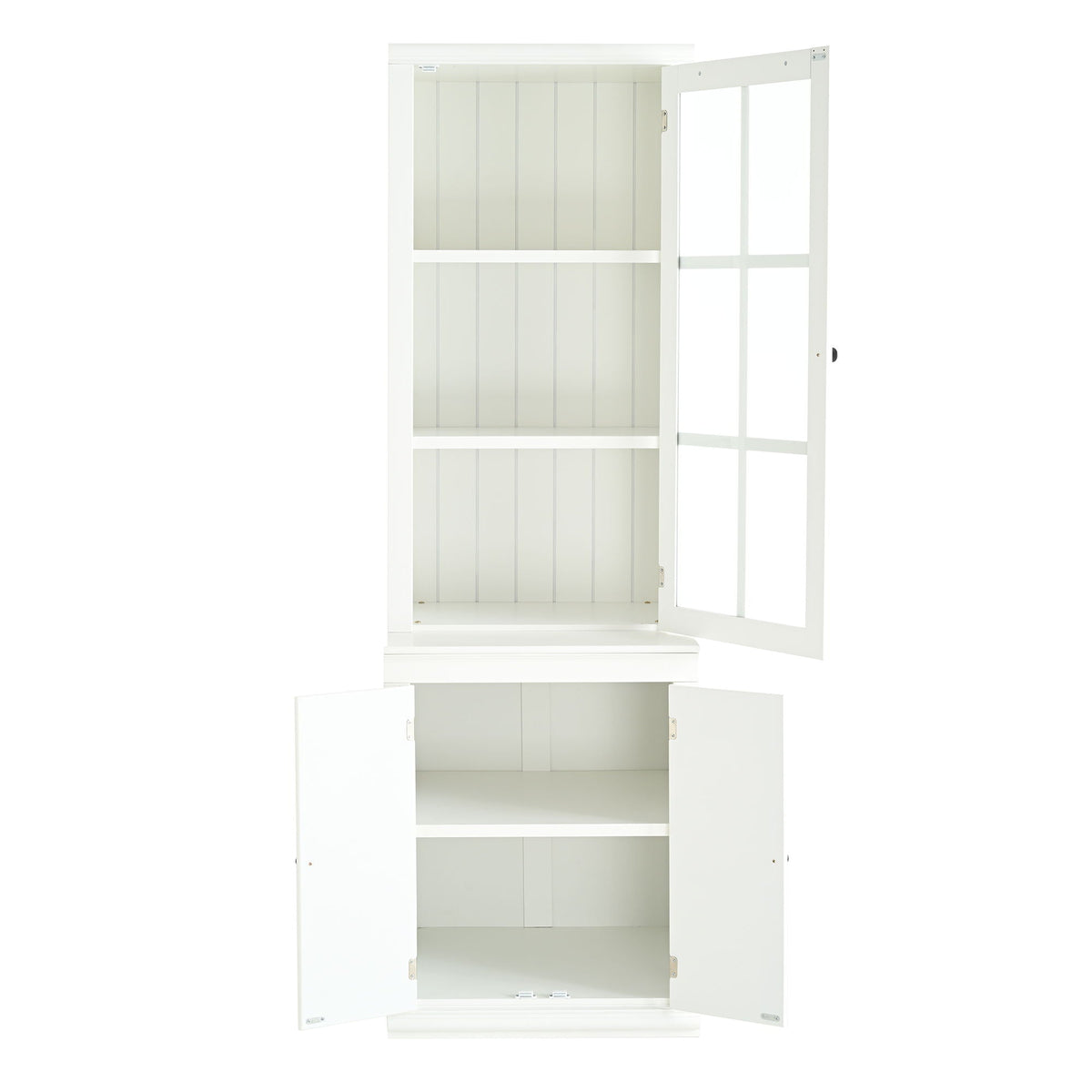 Retro Style Hutch Cabinet with Glass Door - White