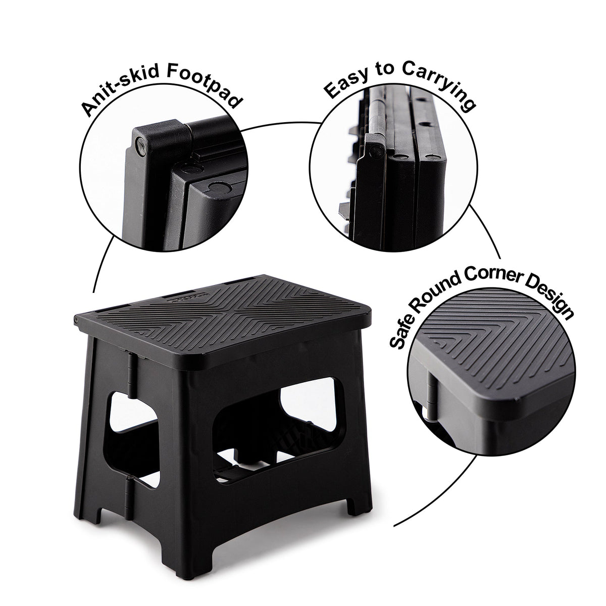 9in Folding Step Stool with Non-Slip Surface - Polypropylene