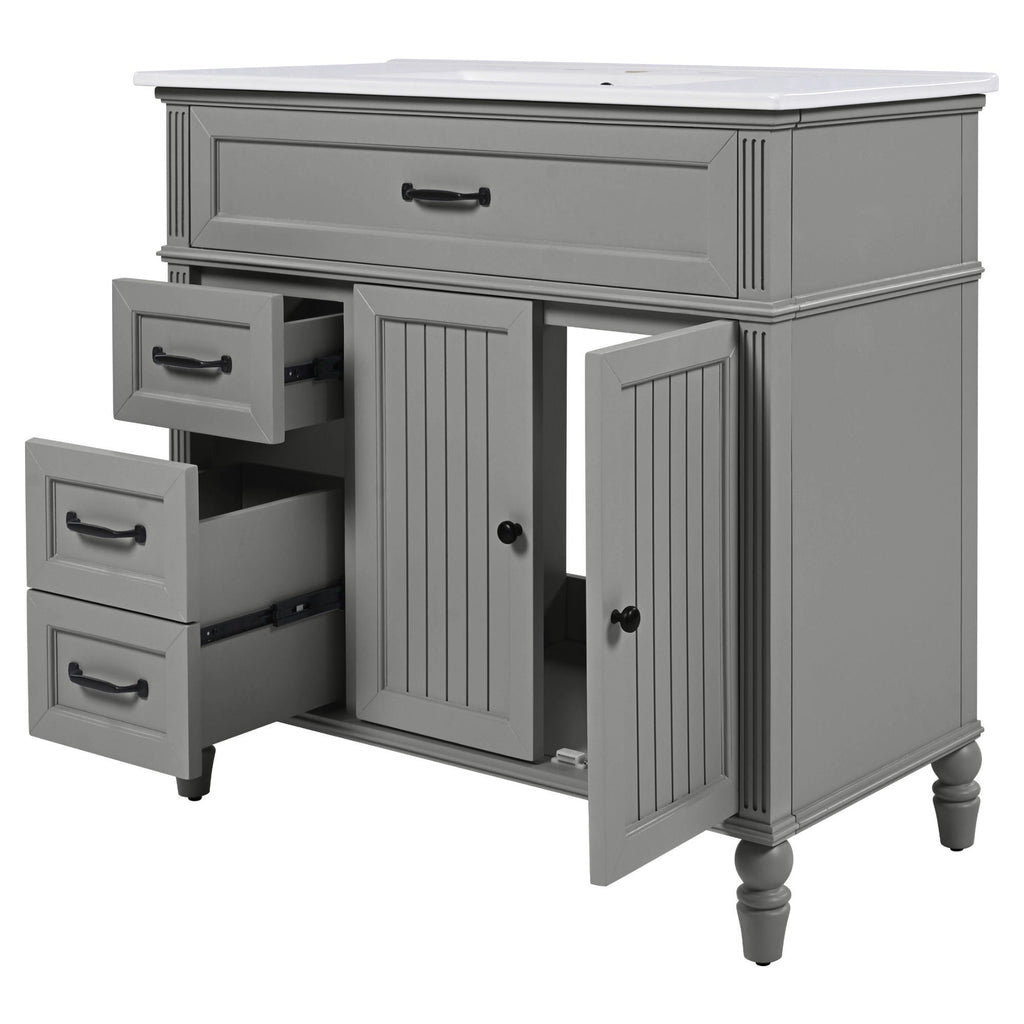Bathroom Vanity With Sink and Drawers - Freestanding Solid Wood Cabinet