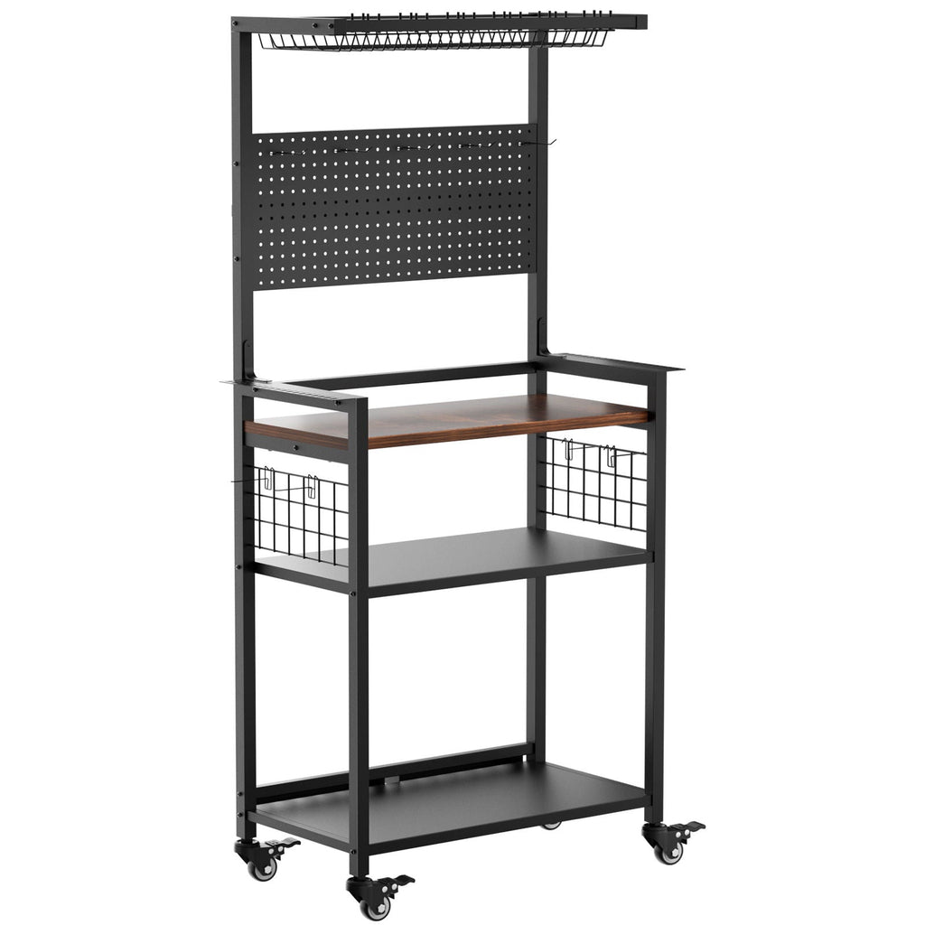 Fishing Rod Storage Rack with Pegboard - Rolling Tackle Organizer Cart - Black