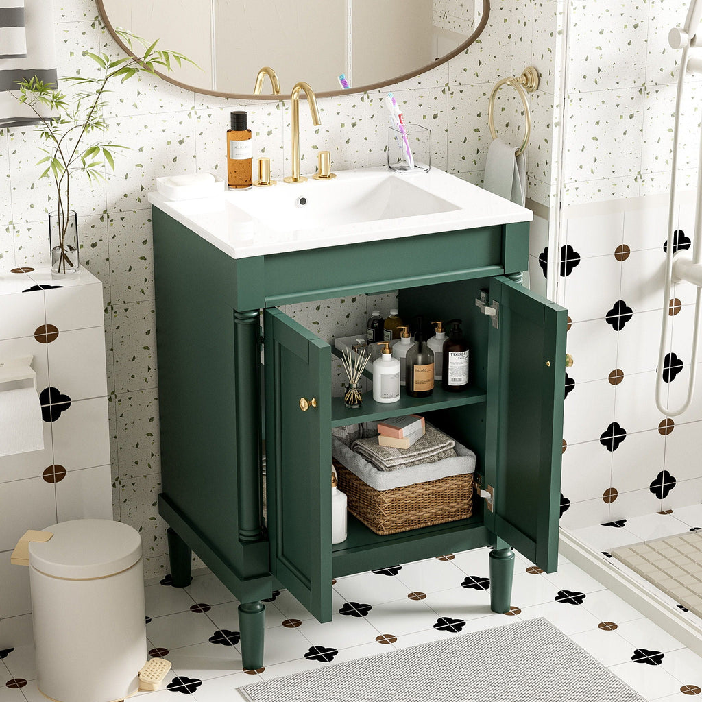 Bathroom Vanity With Top Sink and Two-Tier Storage Cabinet - Multiple Colors