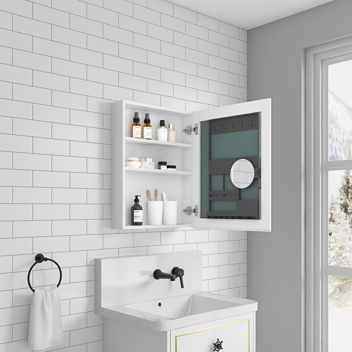 Frameless Mirror Medicine Cabinet with Beveled Edges - Bathroom Storage