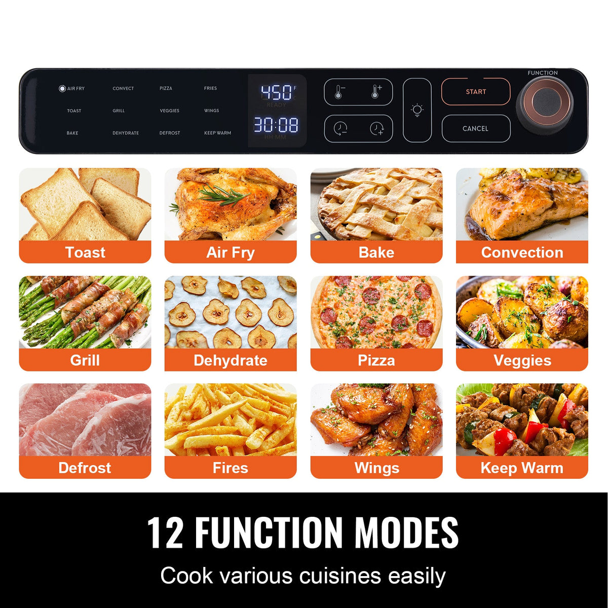 12-in-1 Air Fryer Toaster Oven with 25L Capacity - Stainless Steel Gray