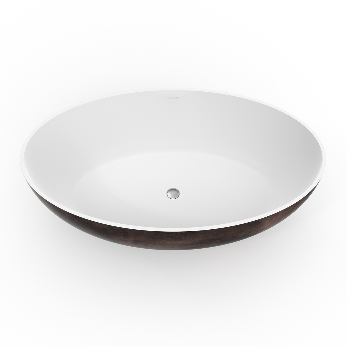 67 Inch Freestanding Solid Surface Soaking Bathtub with Matte Finish - White+Walnut or Black