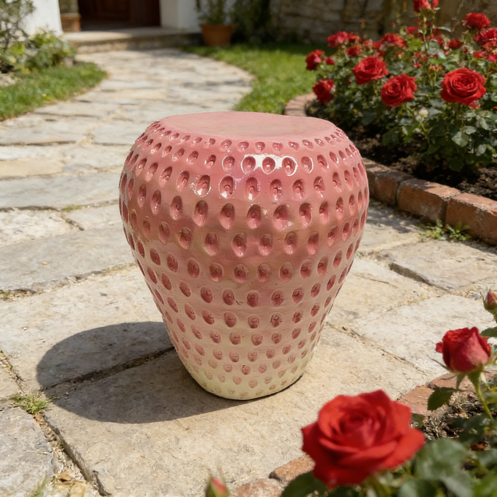 Strawberry Fruit Stool with Durable Resin Construction - Pink or Red