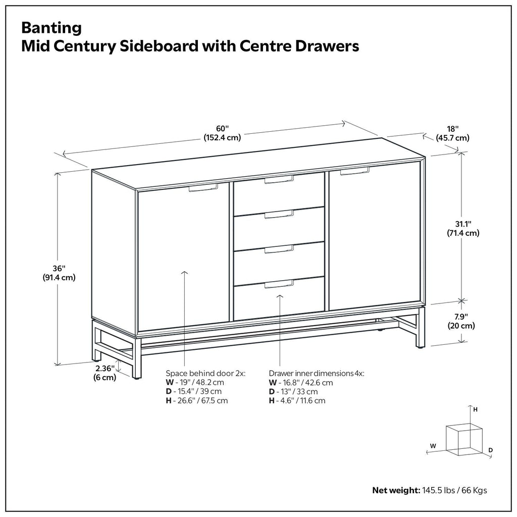 Banting Sideboard With Centre Drawers – Oak Finish