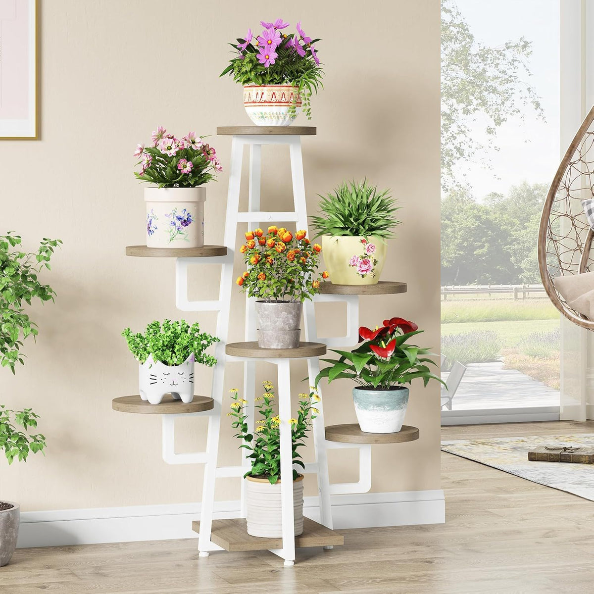 7 Tier Corner Plant Shelf with High Low Design - Dark Brown or White
