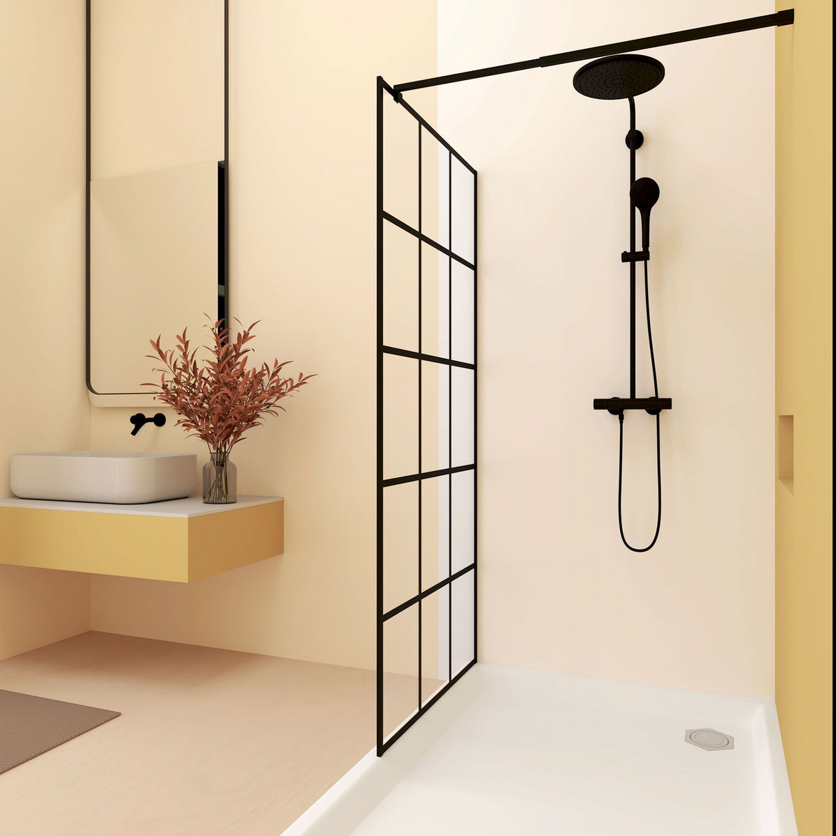 Framed Glass Shower Screen with Tempered Safety Glass - Matte Black