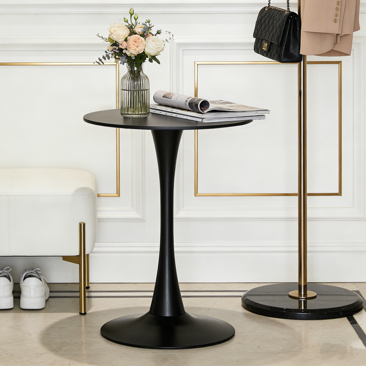 Black Round Dining Table with MDF Top and Matte Iron Base - Black