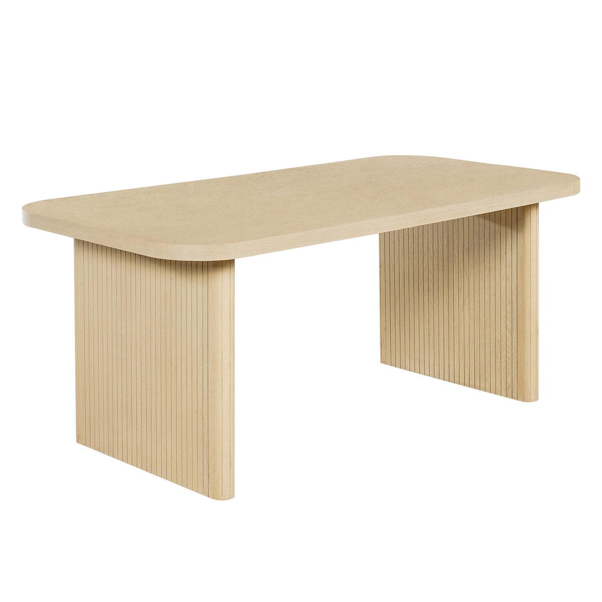 5 Piece Indoor Dining Set with Fluted Rubber Wood Table - Khaki PU Chairs