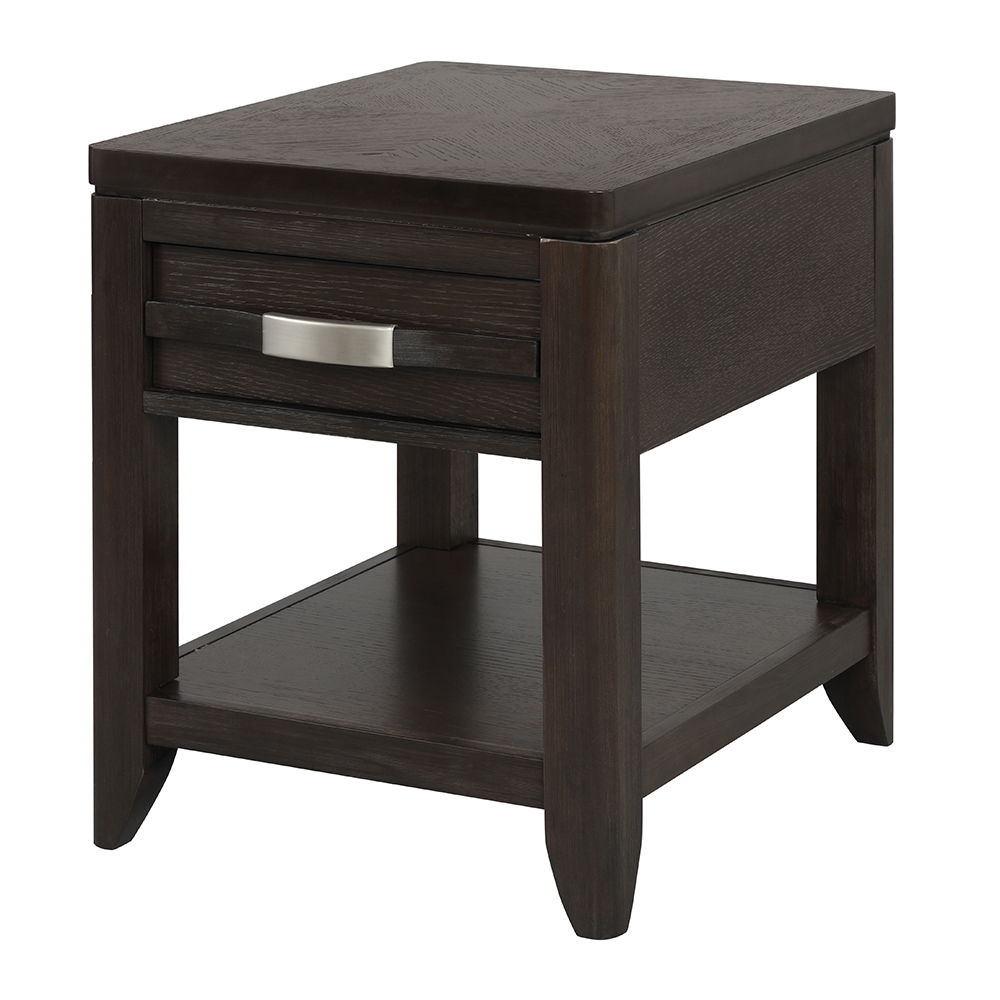 Elegant Dark Brown End Table with Storage Drawer and Shelf