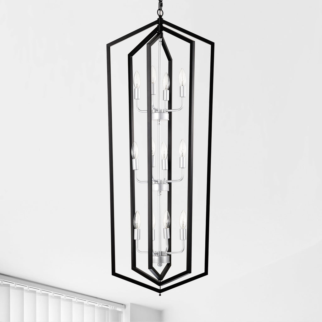 12-Light Farmhouse Kitchen Chandelier with Matte Finish - Metal