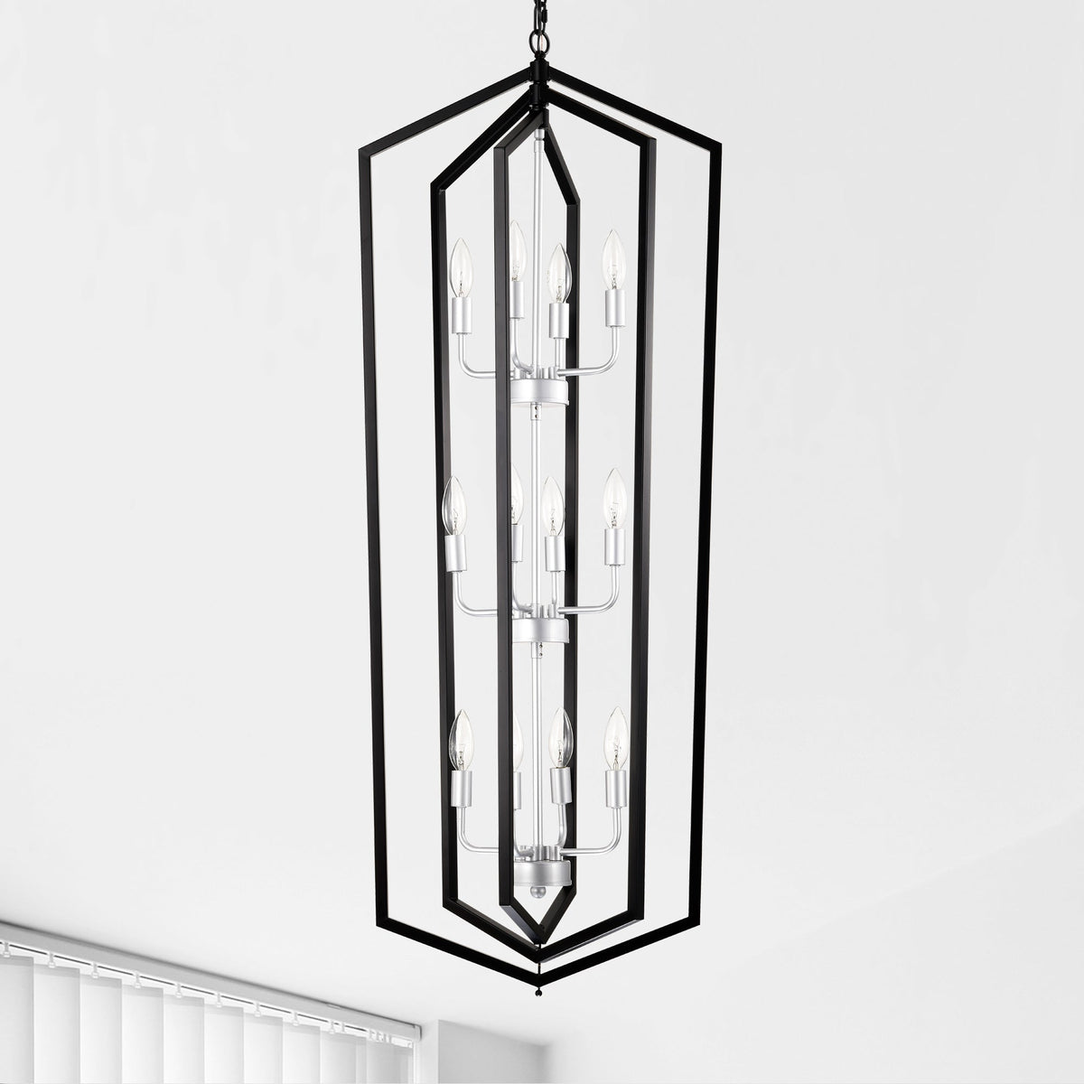 12-Light Farmhouse Kitchen Chandelier with Matte Finish - Metal